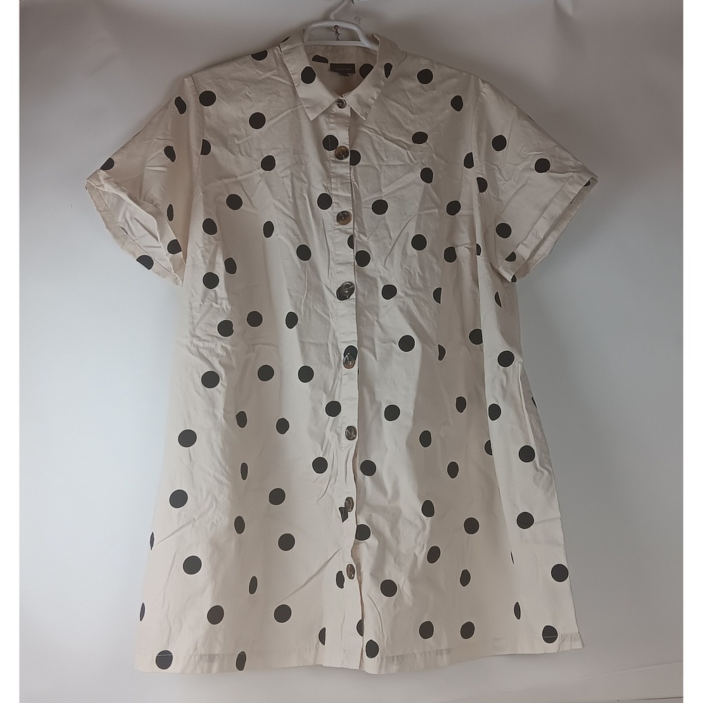 Who What Wear Women's Polka Dot Button Front Shirt Dress Cream Black 3X Cotton